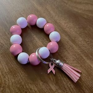 Breast Cancer Awareness Large Bead Wristlet Keychain